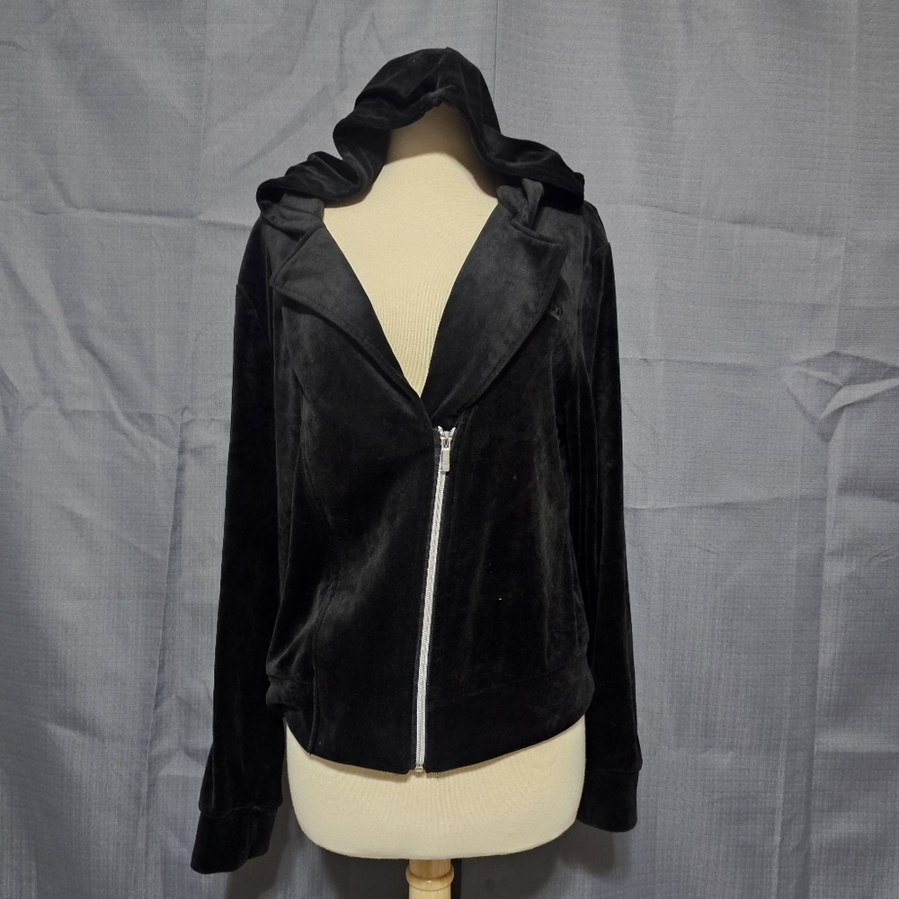 Juicy by Juicy Couture XXL Black Velour Zip-Up Hoodie Jacket Y2K Tracksuit Top